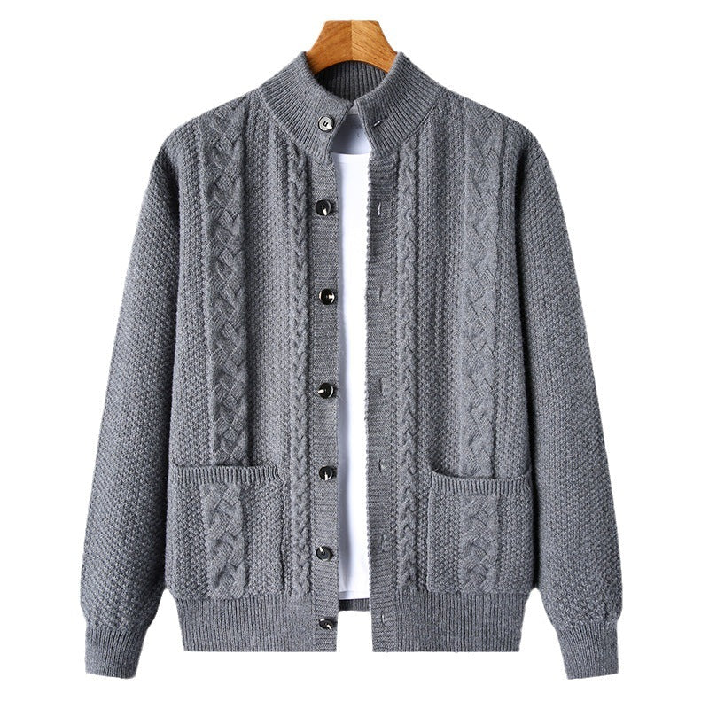 Young And Middle-aged Thick Knit Cardigan Retro Jacquard Loose-fitting Sweater