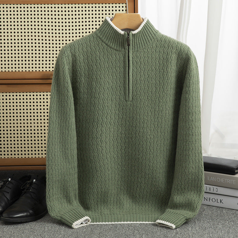 Men's Woolen Sweater Half-open Collar Long Sleeve Sweater