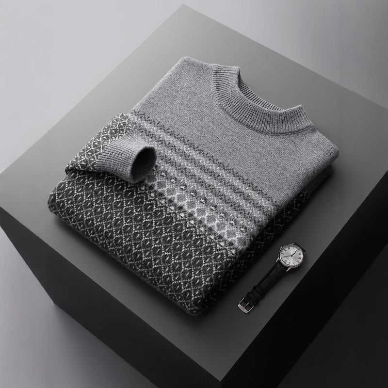 Men's Pure Wool Loose-fitting Casual Round-neck Color Matching Sweater