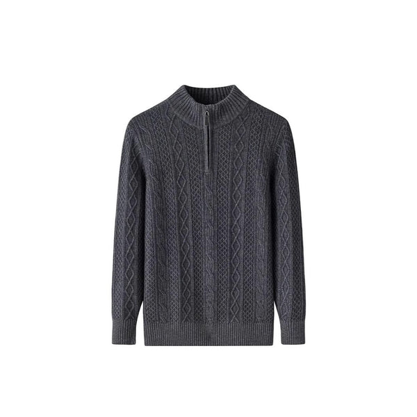 Half Turtleneck Zipper Twisted Flower Sweater