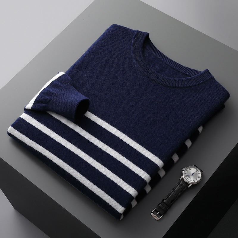 Round Neck Thin Navy-striped Knitted Sweater