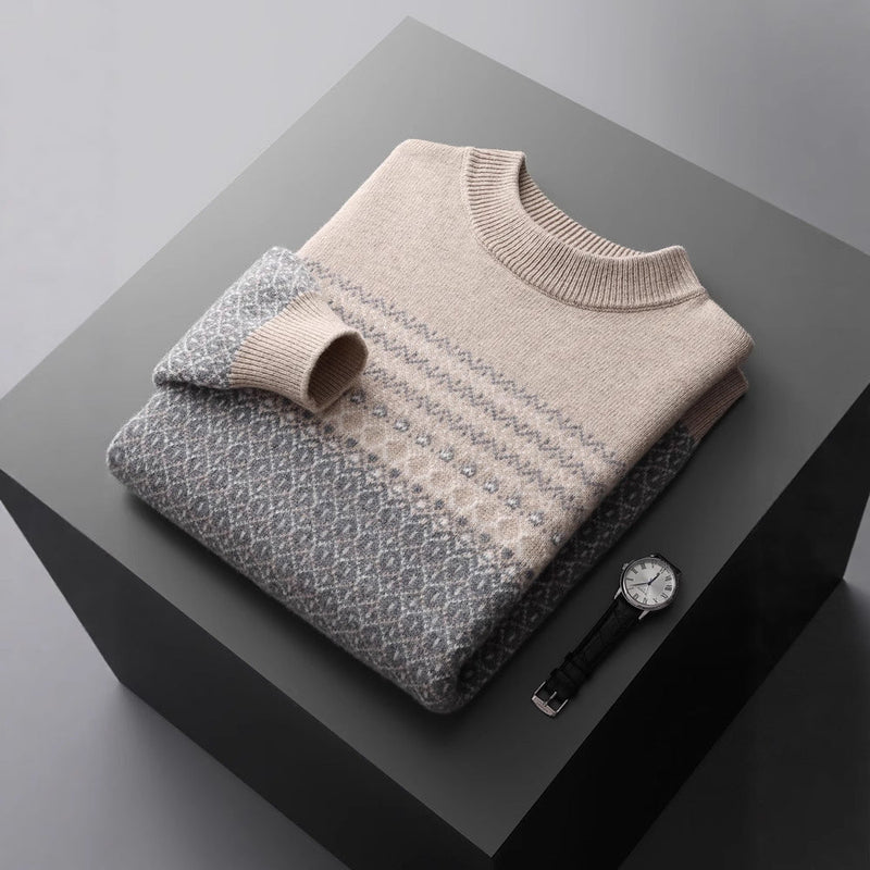 Men's Pure Wool Loose-fitting Casual Round-neck Color Matching Sweater