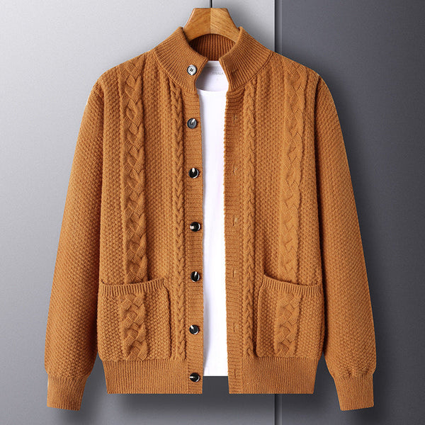 Young And Middle-aged Thick Knit Cardigan Retro Jacquard Loose-fitting Sweater