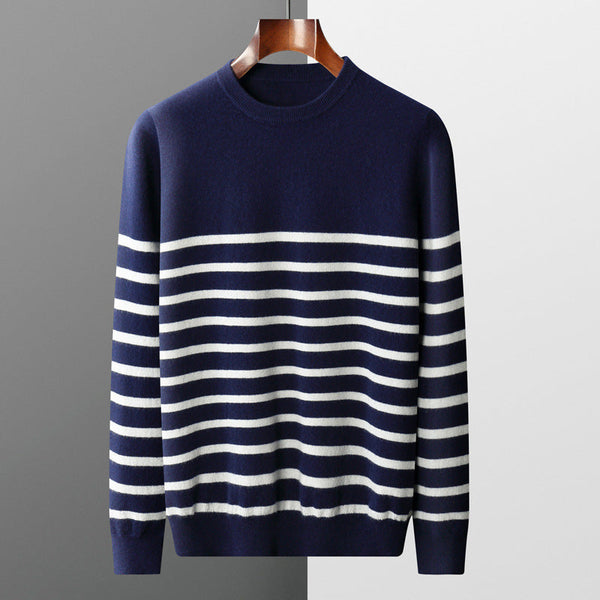 Round Neck Thin Navy-striped Knitted Sweater
