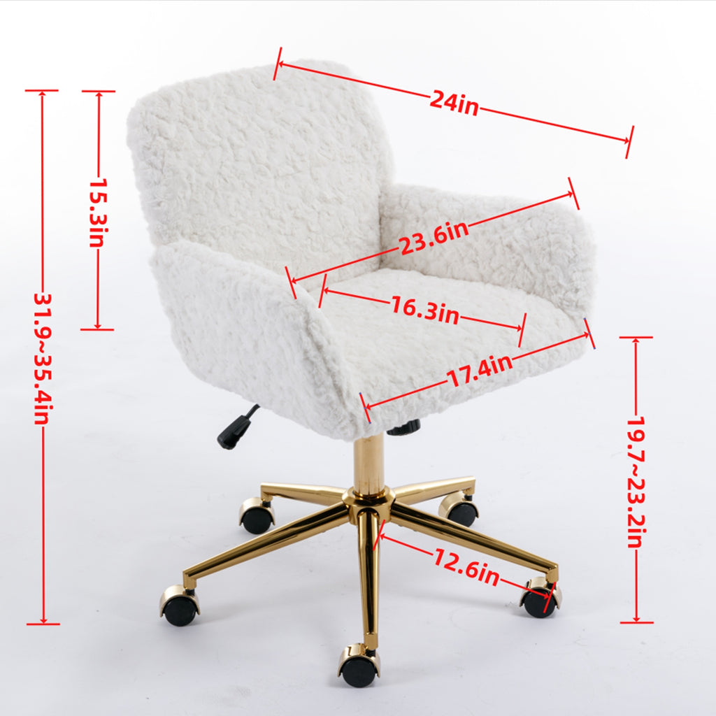 A&A Furniture Rabbit Hair Office Chair With Golden Base, Adjustable