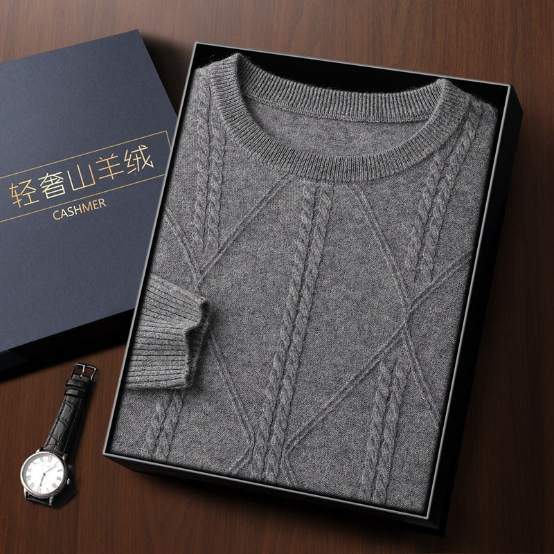 Round Neck Diamond Lattice Twisted Cashmere Men's Sweater