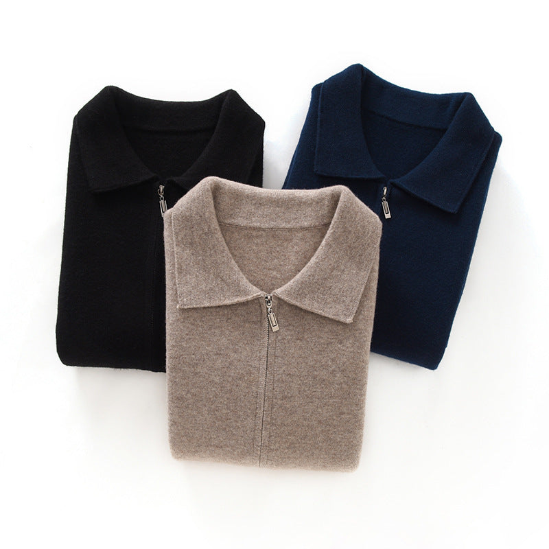 Lapel Thickened Zipper Cashmere Sweater Coat