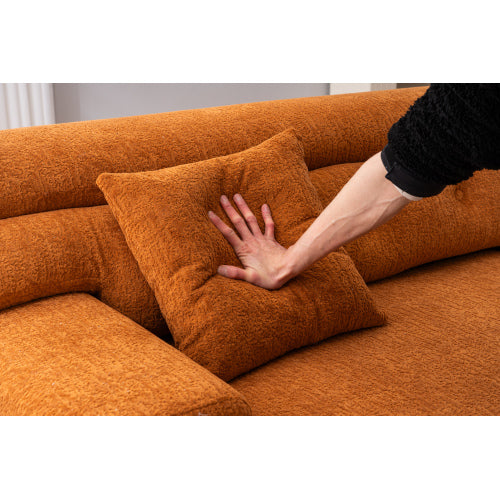 LY-029 ORANGE COMPRESSION SOFA 4-seater Combined Sofa, Wood Grain Chenille Fabric, Full Sponge Compression Sofa,combined Sofa With 2 Pillows For Living  Home Furniture  Apartment