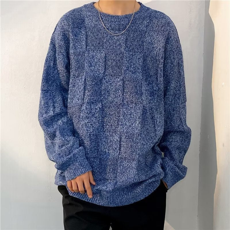 Winter Thickened Diamond Lattice Men's Loose Casual Sweater