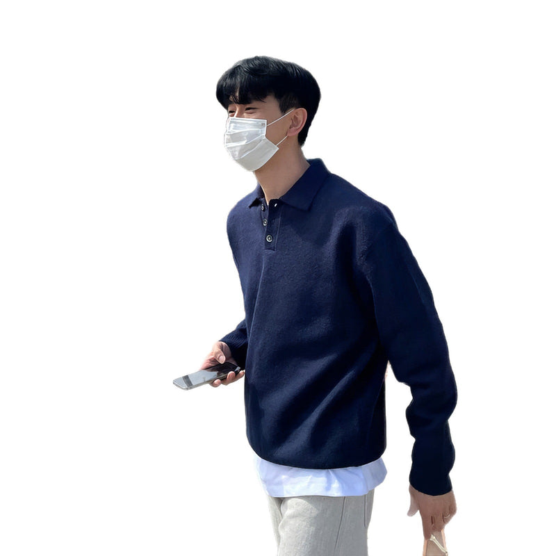 Men's Autumn And Winter Long Sleeve Lapel Knitwear