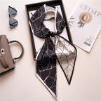 Thin Narrow Long Shirt Scarf Houndstooth Design Double Layer Imitated Silk Scarves Women's Hair Tie