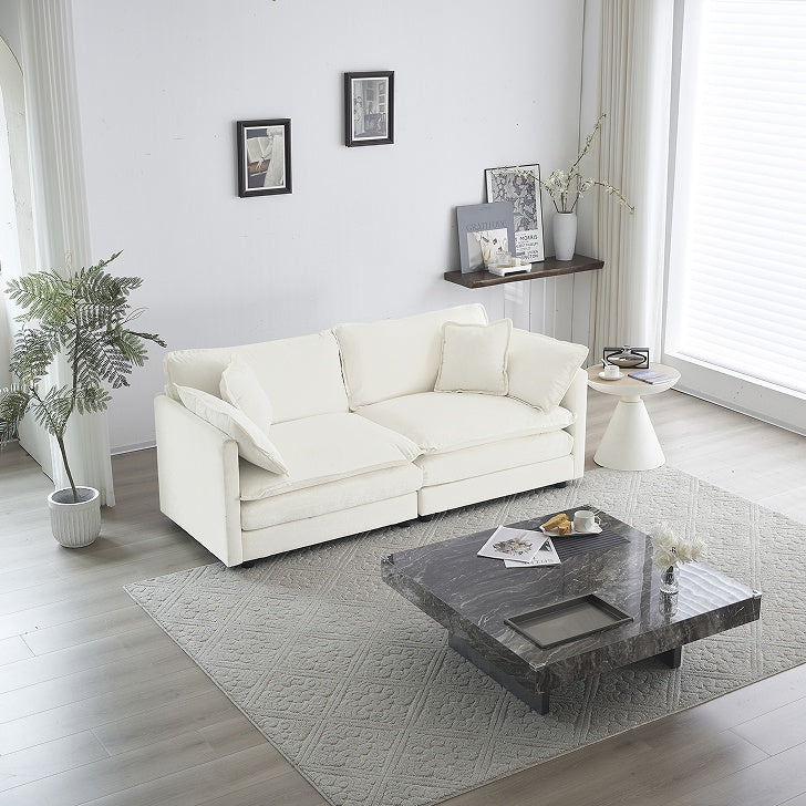 Modern Fabric Double Sofa With 4 Pillows