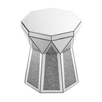Drum Style Coffee Table With Mirror Crystal Inlay, Polygonal Silver Decorative Table, Modern Design Luxury Modern Furniture, 20 Inch  About 50 Centimeters  Low Coffee Table, Suitable For Living Room