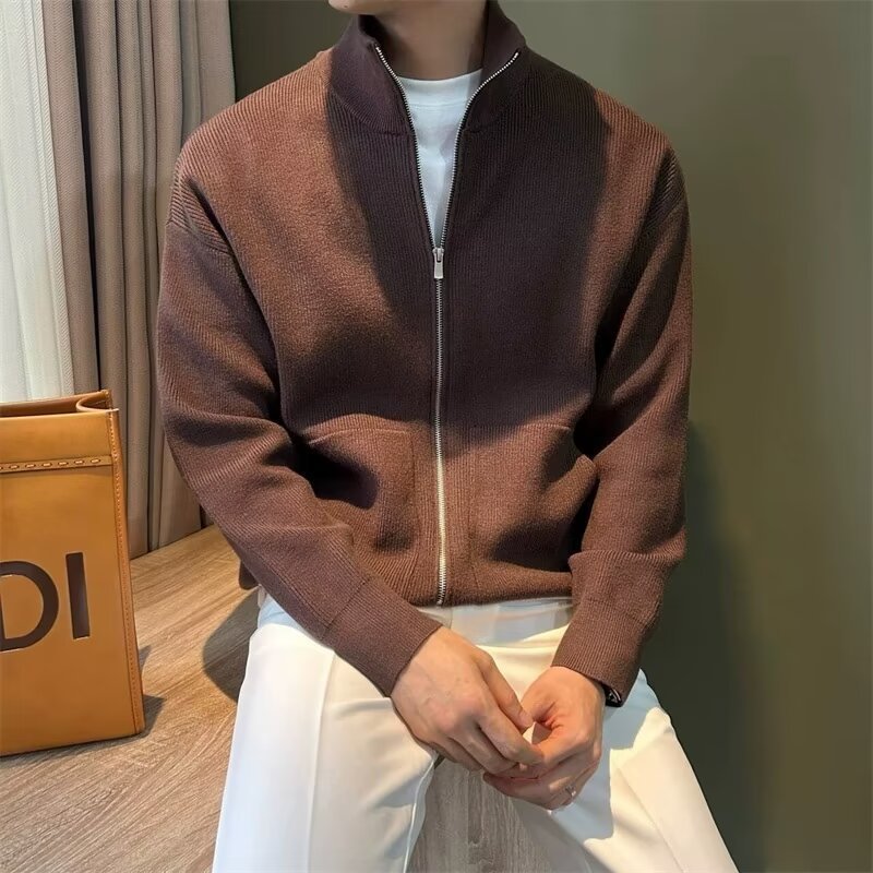 Versatile Zipper Cardigan Slim-fitting Sweater