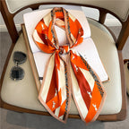 Thin Narrow Long Shirt Scarf Houndstooth Design Double Layer Imitated Silk Scarves Women's Hair Tie