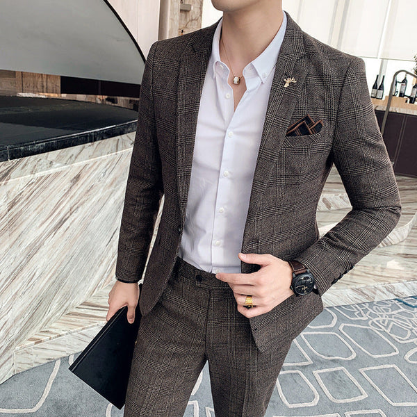 Men's Casual Plaid Two-piece Set