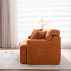 LY-029 ORANGE COMPRESSION SOFA 4-seater Combined Sofa, Wood Grain Chenille Fabric, Full Sponge Compression Sofa,combined Sofa With 2 Pillows For Living  Home Furniture  Apartment