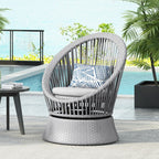 26.7 Modern Gray Wicker Lounge Chair With Rattan And Iron Frame, Featuring A Stylish Round Design, Perfect For Living Room, Patio, Or Balcony Relaxation
