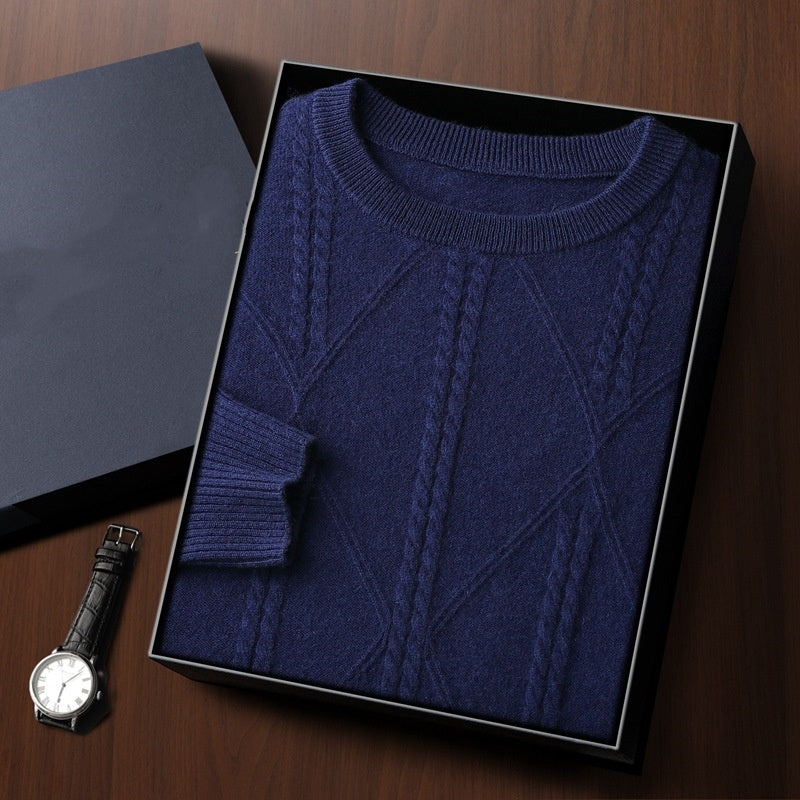 Round Neck Diamond Lattice Twisted Cashmere Men's Sweater