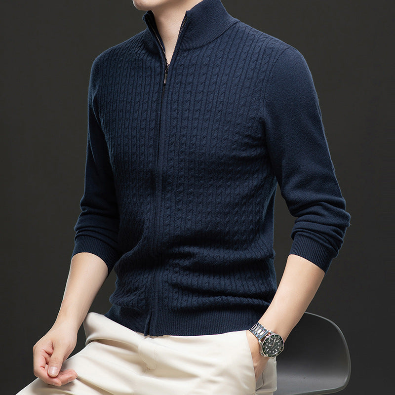 Thickened Zipper Stand Collar Knitted Twisted Sweater
