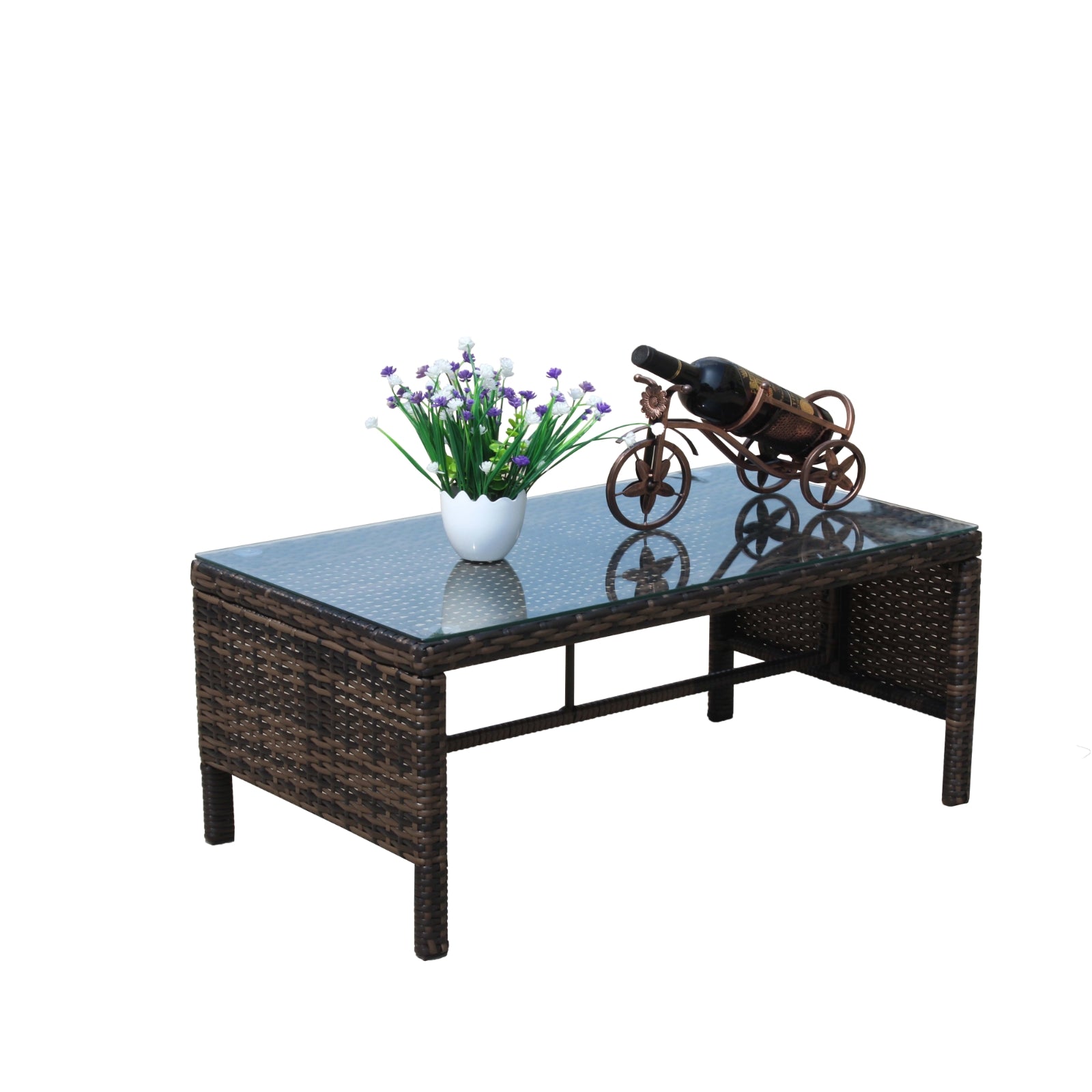 Outdoor Patio Furniture 1 Coffee Table With Clear Tempered Glass