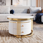 Modern 2-piece White Circular Nested Coffee Table With Drawers, 27.6 Inches
