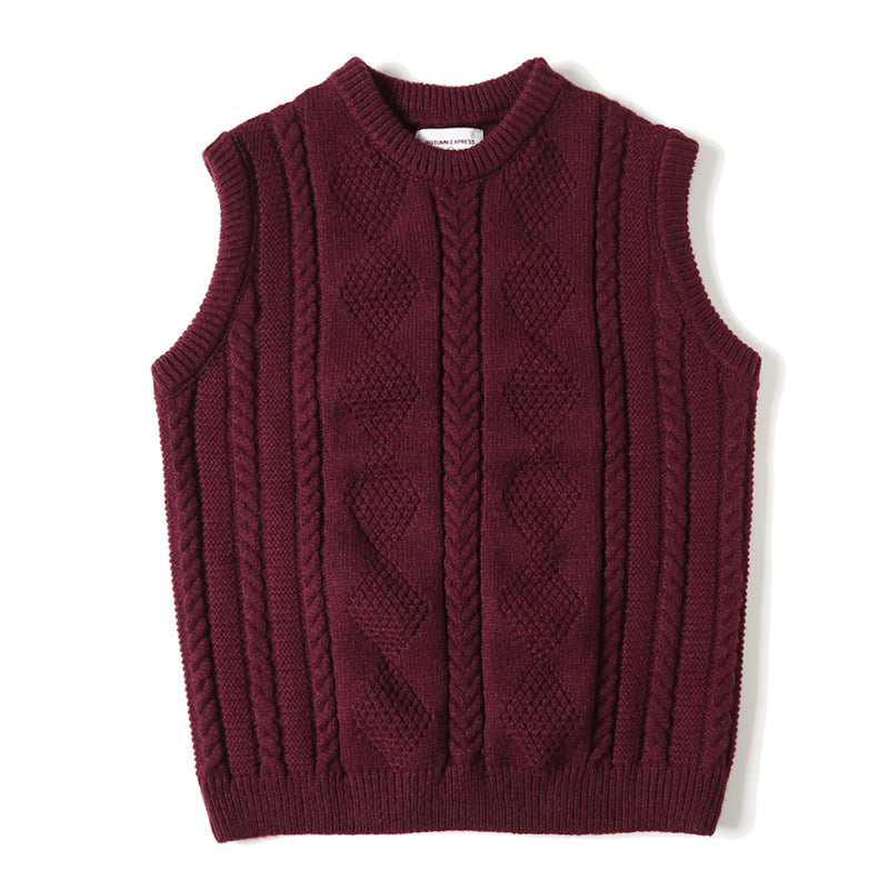 Jacquard Round Neck Knitted Loose Thickened Cable-knit Sweater Vest