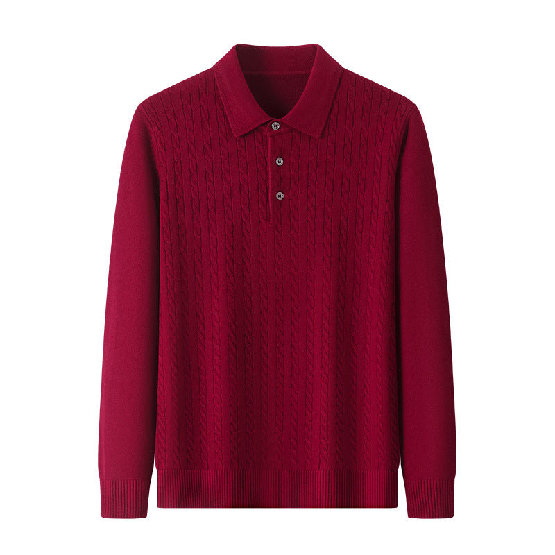 Twisted Floral Polo Long Sleeve Loose Casual Bottoming Sweater For Men