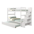 Twin Bunk Beds With Trundle & Stairway Storage In White