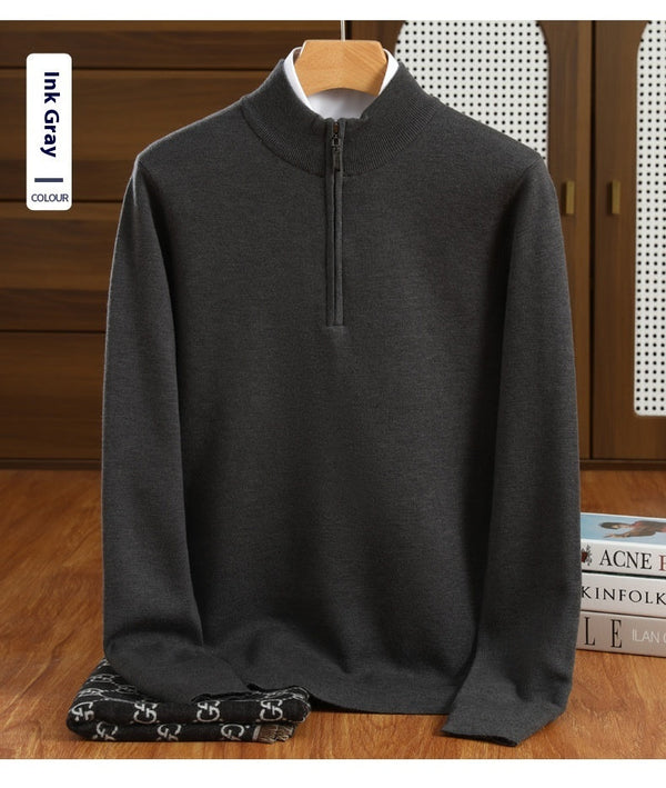 Half Zipper Worsted Wool Men's Sweater