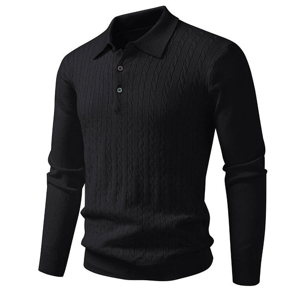 Twisted Flower Cardigan Solid Color Polo Collar Knitted Sweater Men