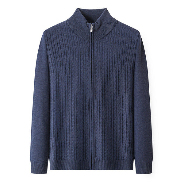 Thickened Zipper Stand Collar Knitted Twisted Sweater