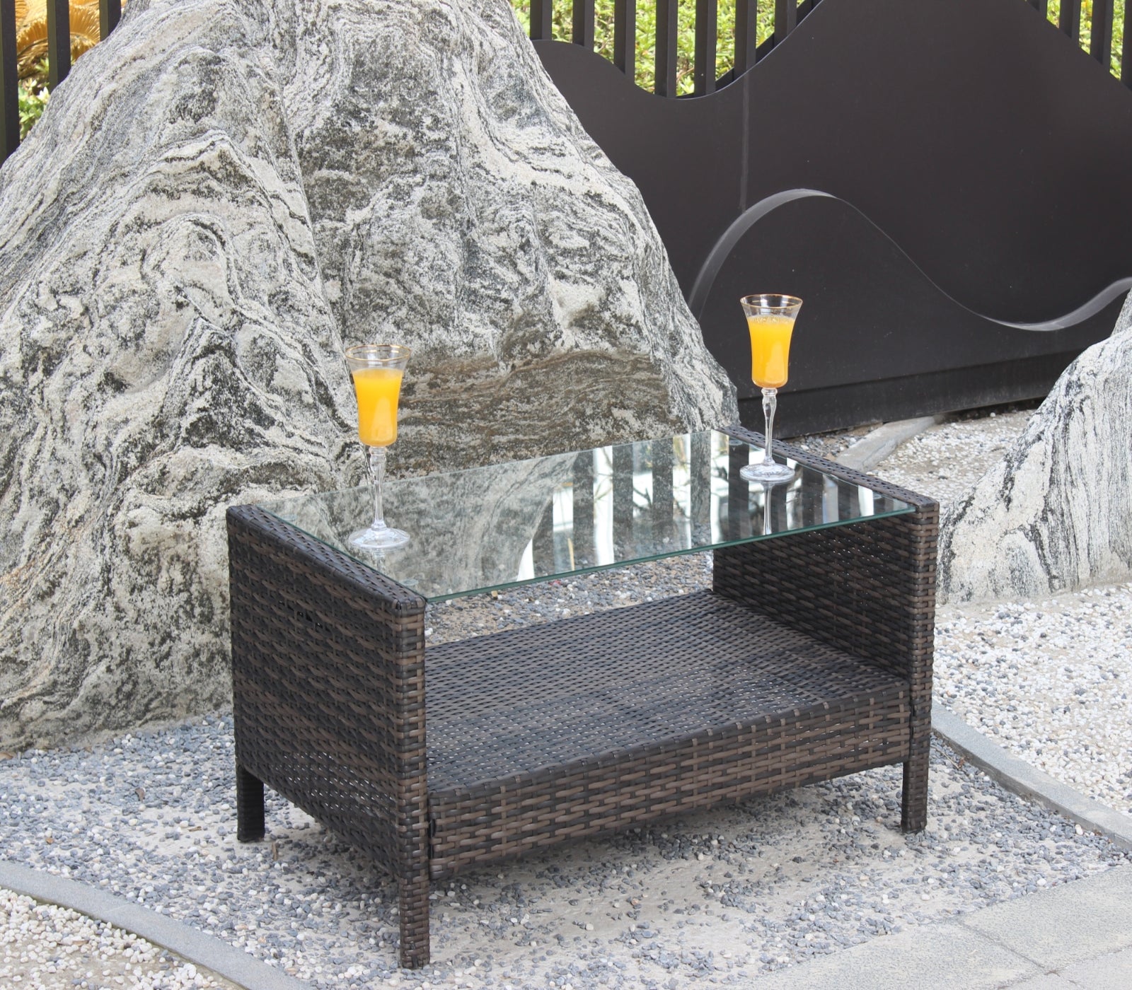 Outdoor Patio Furniture Coffee Table With Clear Tempered Glass