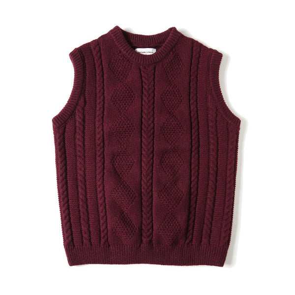Jacquard Round Neck Knitted Loose Thickened Cable-knit Sweater Vest