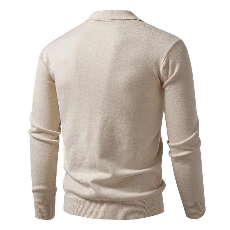 Twisted Flower Cardigan Solid Color Polo Collar Knitted Sweater Men