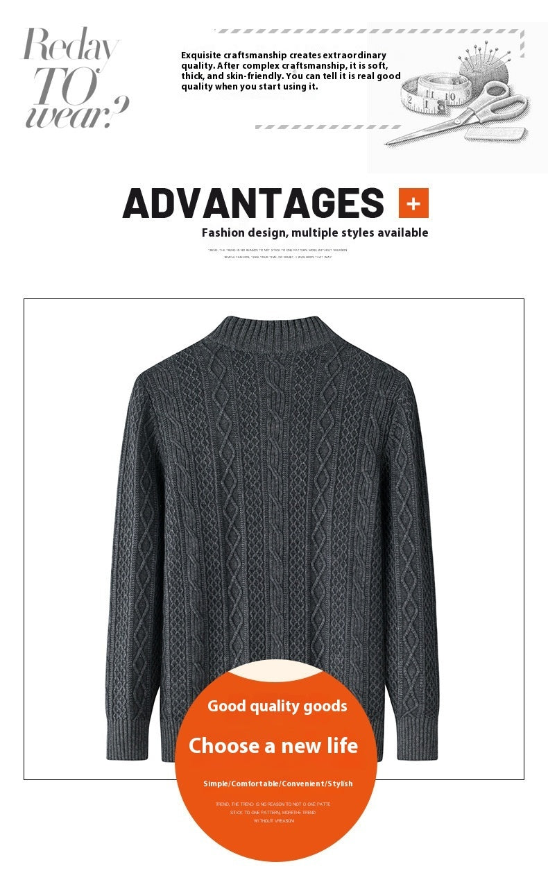Half Turtleneck Zipper Twisted Flower Sweater