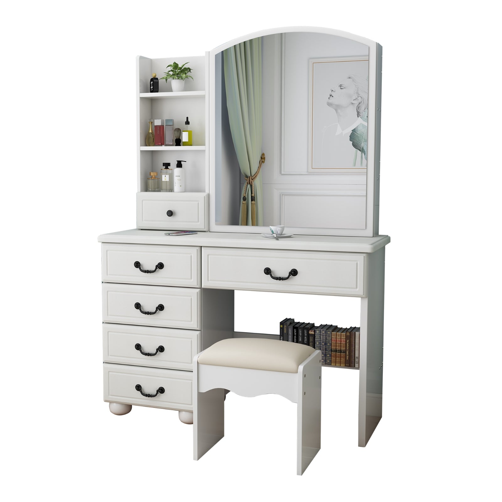 Vanity Desk With Mirror & Lights, Makeup Table Set