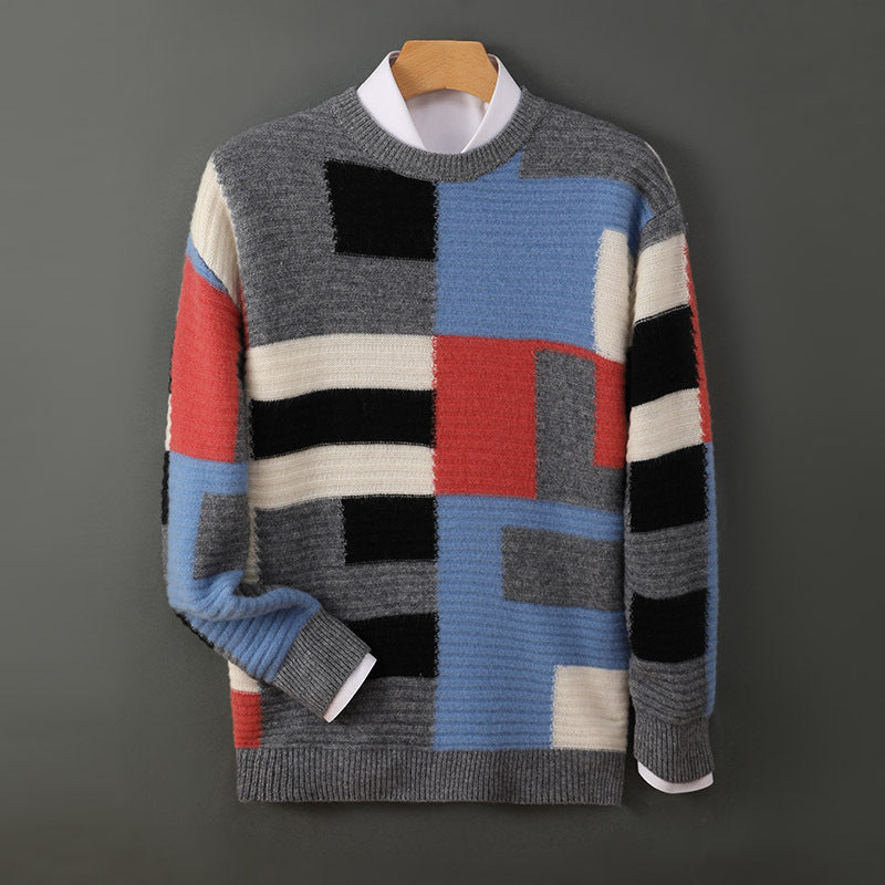 Men's Loose Round Neck Multicolor cashmere sweater