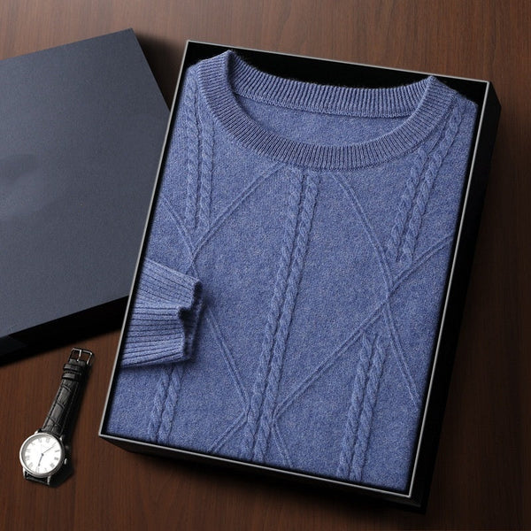 Round Neck Diamond Lattice Twisted Cashmere Men's Sweater