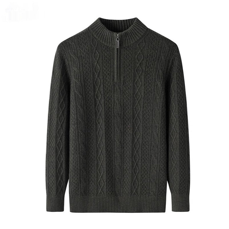 Half Turtleneck Zipper Twisted Flower Sweater