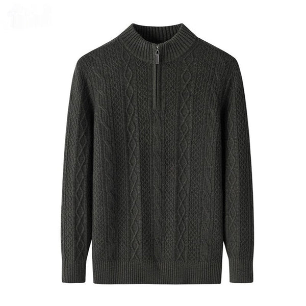 Half Turtleneck Zipper Twisted Flower Sweater