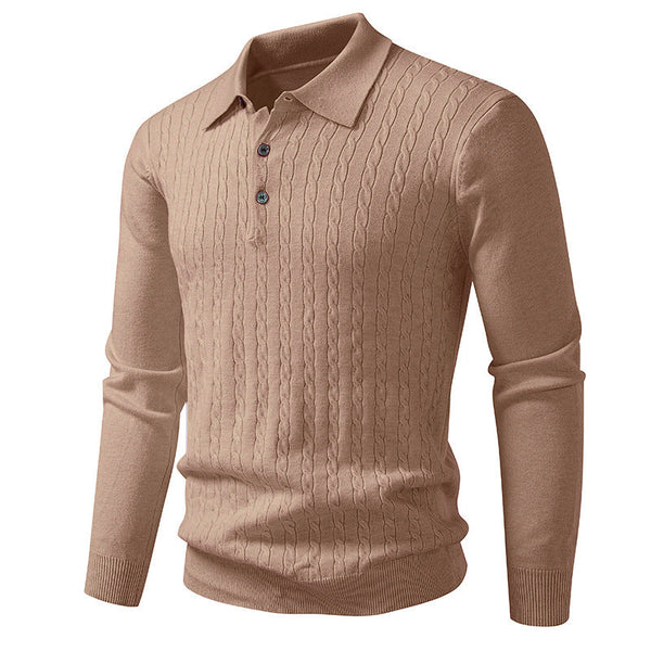 Twisted Flower Cardigan Solid Color Polo Collar Knitted Sweater Men
