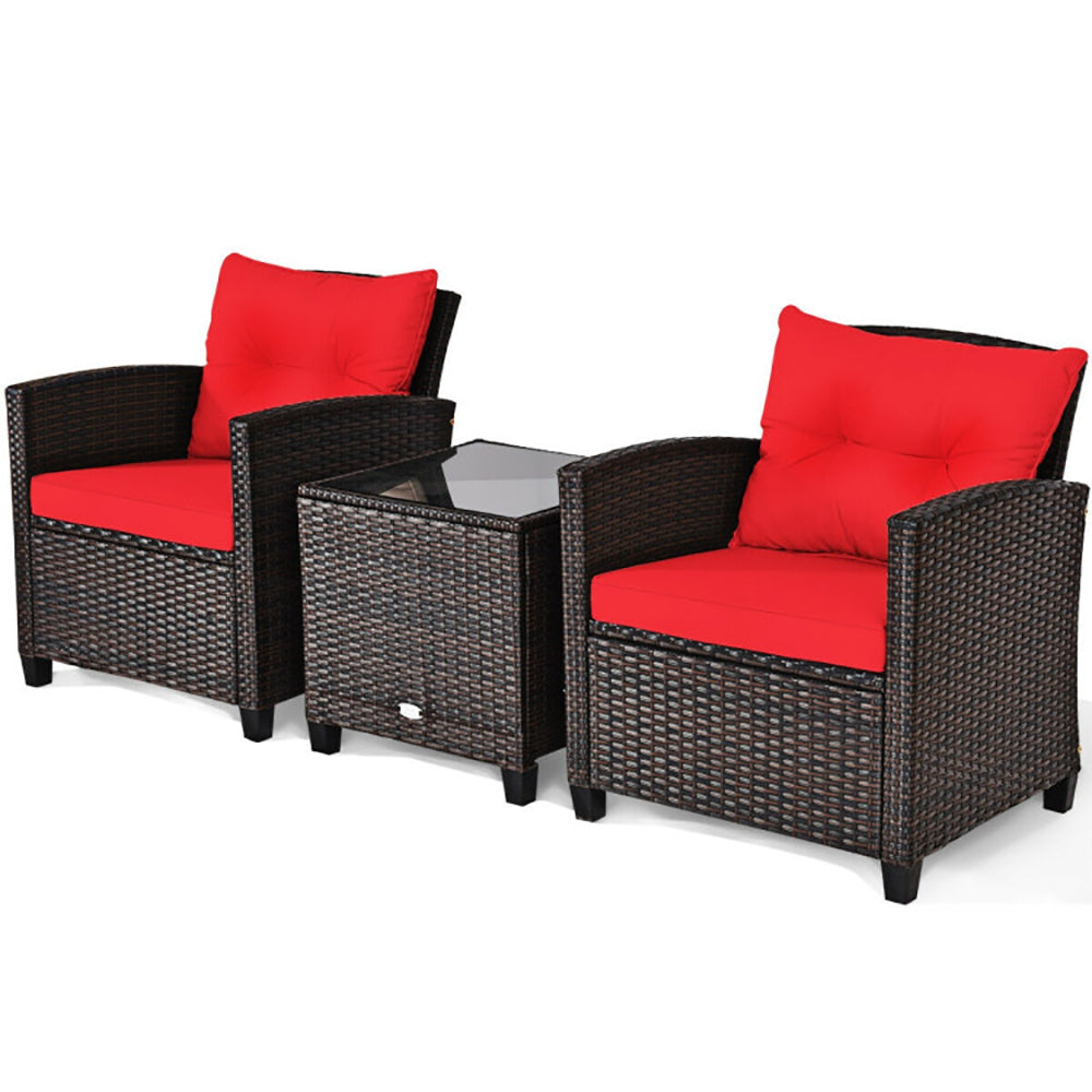 3 Pieces Rattan Patio Furniture Set With Washable Cushion