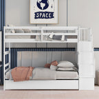 Twin Bunk Beds With Trundle & Stairway Storage In White