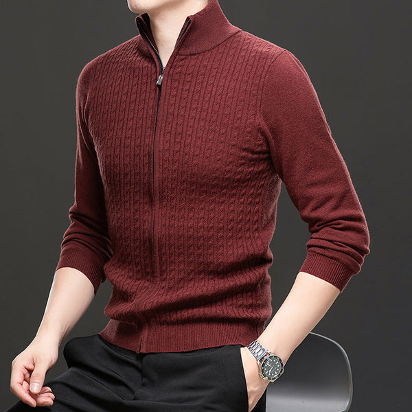 Thickened Zipper Stand Collar Knitted Twisted Sweater