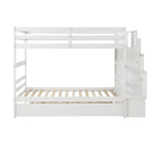 Twin Bunk Beds With Trundle & Stairway Storage In White