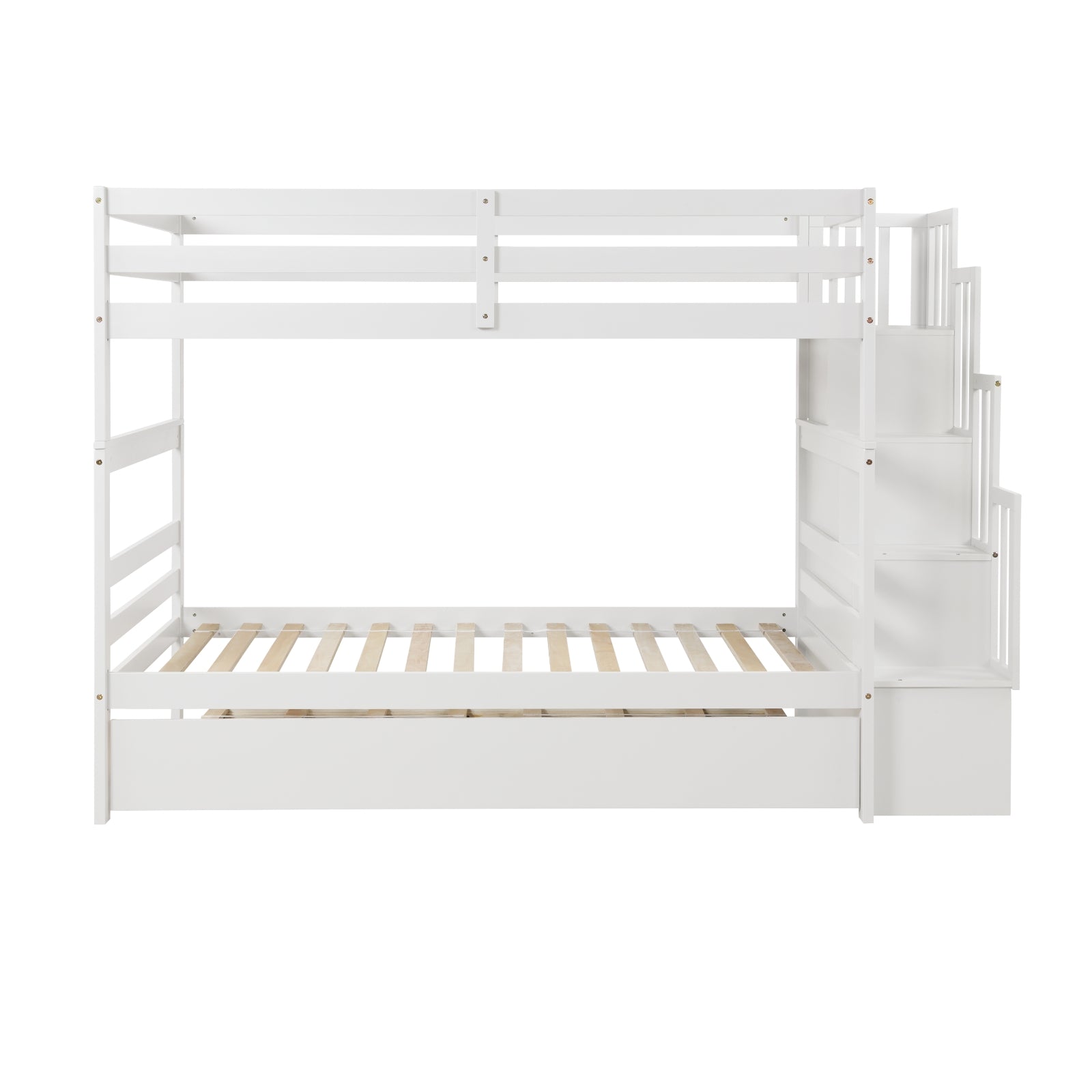 Twin Bunk Beds With Trundle & Stairway Storage In White