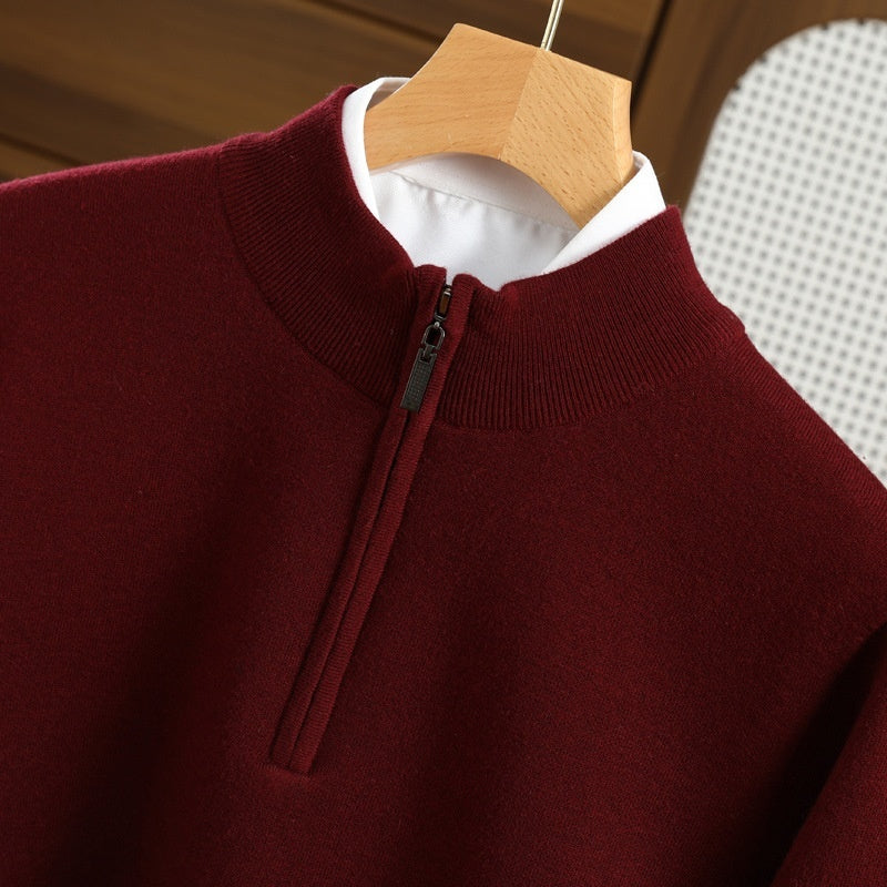 Half Zipper Worsted Wool Men's Sweater