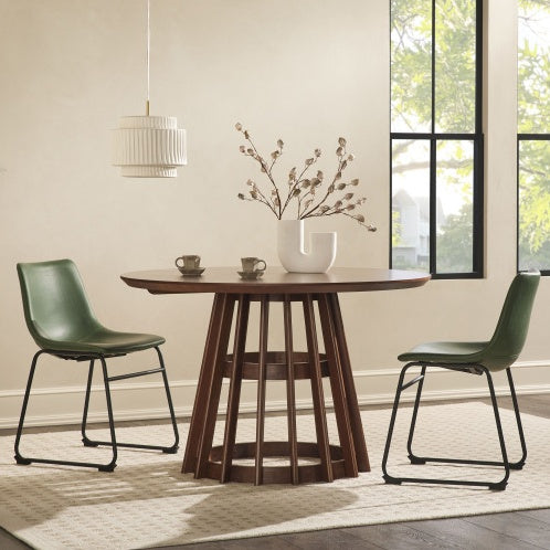 Modern Round Solid Wood Dining Table With Pedestal Base, Brown