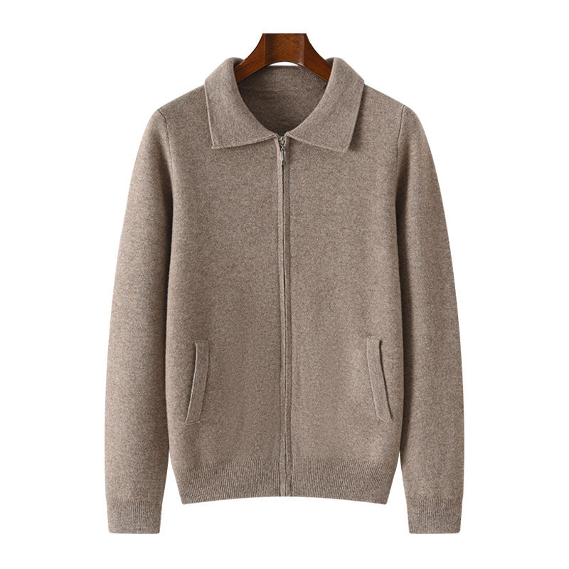 Lapel Thickened Zipper Cashmere Sweater Coat